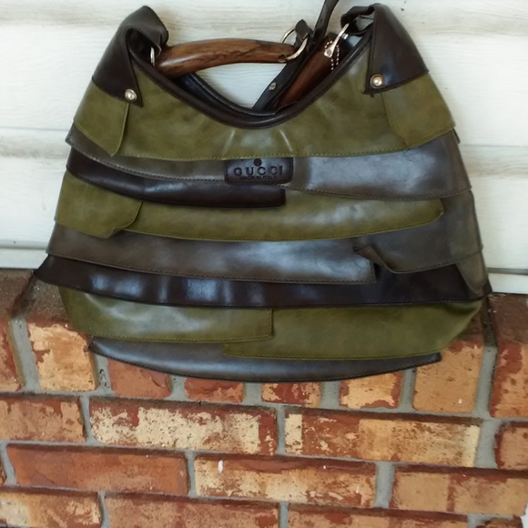Gucci wood handle green and black satchel purse - Picture 5 of 5